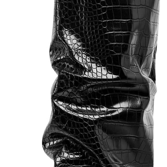 Brand New Women's Slouchy Knee High Boots - Black, Pointed Toe, Fold Over, Chunk - Picture 1 of 7